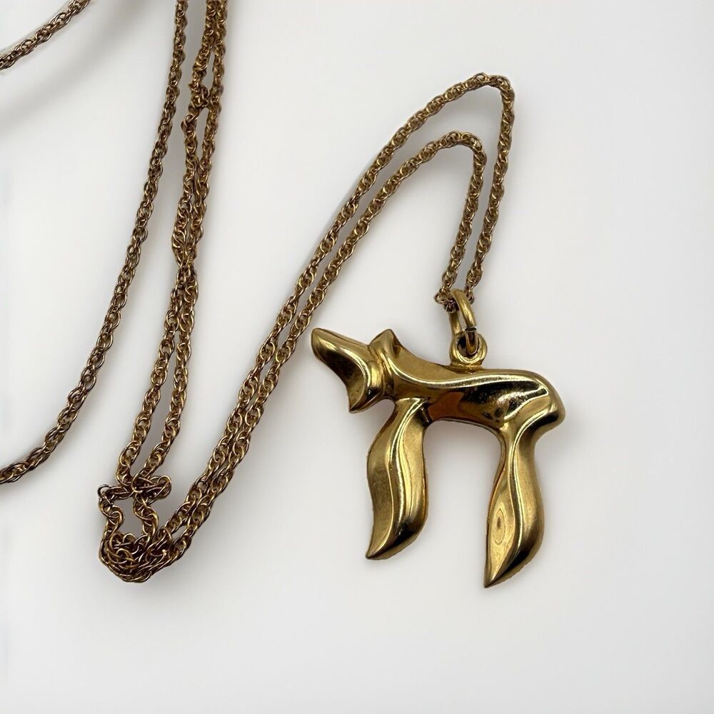 Vintage THEDA Hebrew Chai Necklace 14K Gold Fill 1/20 GF Life Pendant 25" Chain